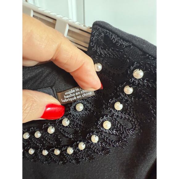 Karl Lagerfeld Paris Black Pearl Embellished Dress Bell Sleeve Women’s Size 12 - Picture 3 of 6